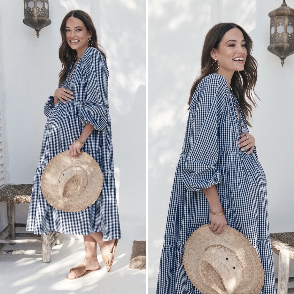 Blue Gingham Maternity Dress